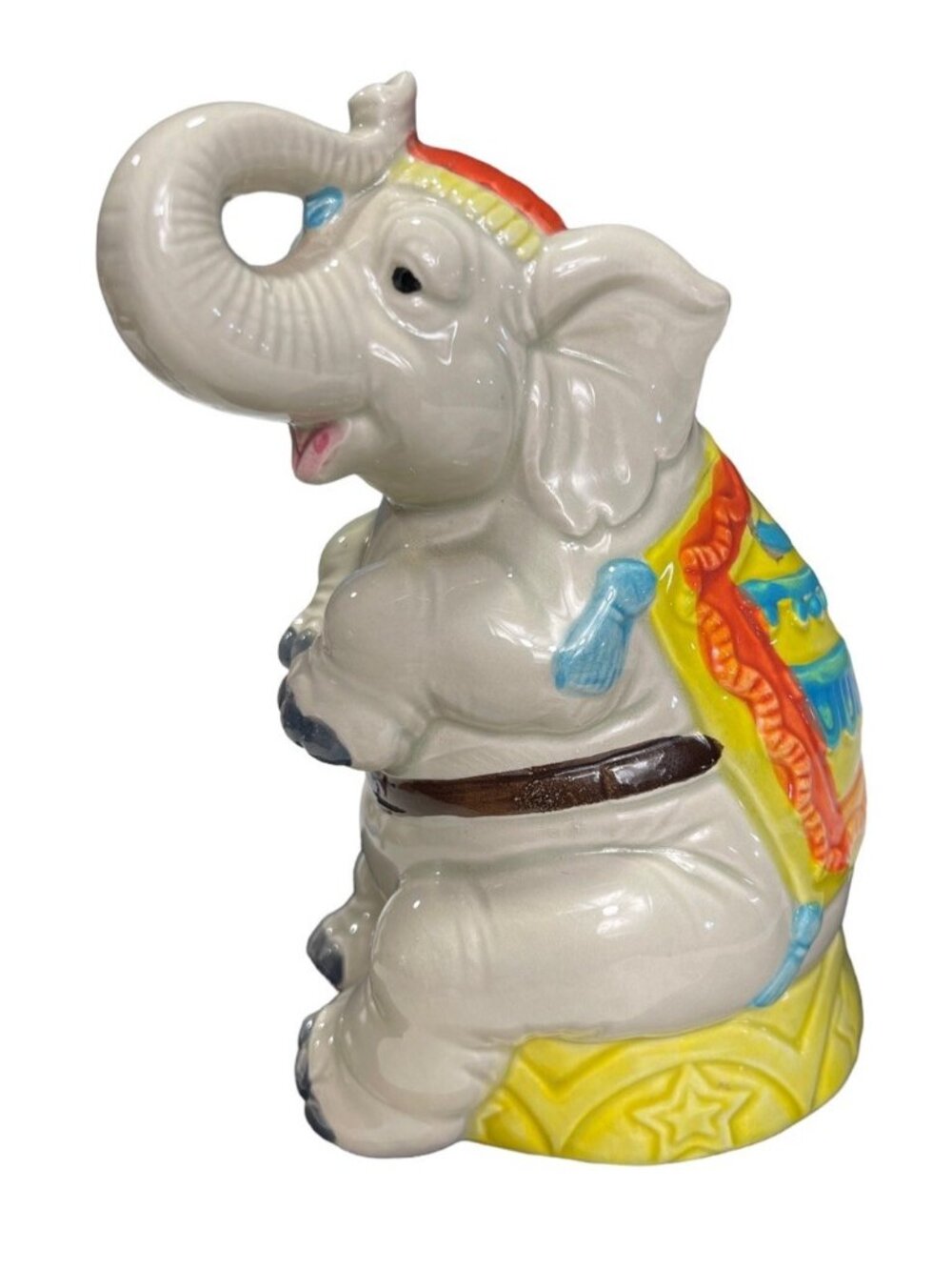 Vintage Quon-Quon 1982 Japan Ceramic Coin Piggy Bank Circus Elephant 5' H.